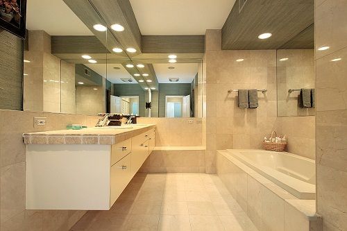 Luxury master bath with marble tiling