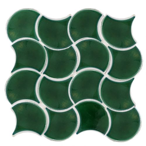 Gạch Mosaic vảy cá rạn, xanh lá đậm bóng MT-SH-FA90067