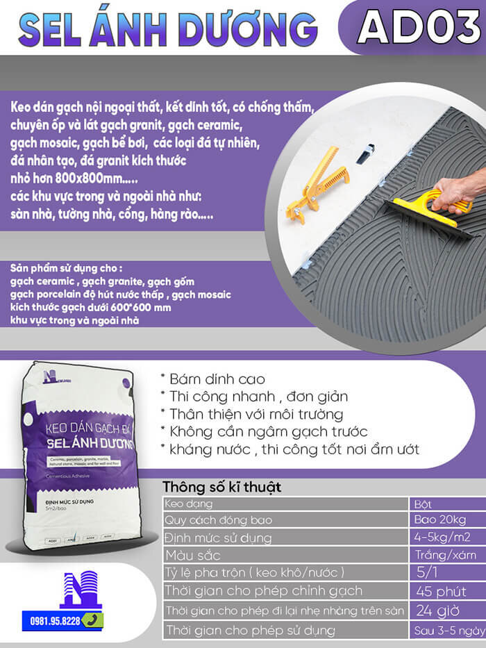 Keo dán gạch đá nội ngoại thất Sel Ánh Dương màu xám MT-AD03X