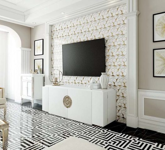 Phòng khách là nơi thể hiện rõ nhất phong cách sống và thẩm mỹ của gia chủ, và gạch trang trí mosaic có thể giúp bạn tạo nên một dấu ấn đặc biệt tại đây