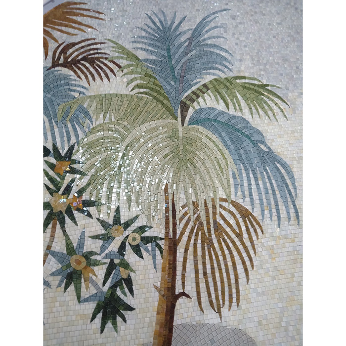 Tranh mosaic gồm những viên gạch nhỏ được nung khoảng 1230 độ C, nhiệt độ nung ổn định mang đến kết cấu vững chắc