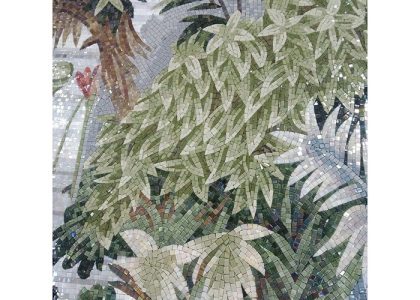 Tranh mosaic gồm những viên gạch nhỏ được nung khoảng 1230 độ C, nhiệt độ nung ổn định mang đến kết cấu vững chắc