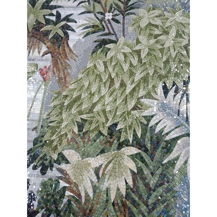 Tranh mosaic gồm những viên gạch nhỏ được nung khoảng 1230 độ C, nhiệt độ nung ổn định mang đến kết cấu vững chắc