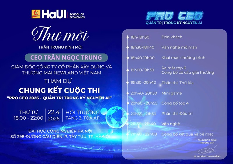 Newlando tài trợ chương trình Proceo 2026 HaUI – Dấu ấn nổi bật tại đêm Chung kết 22/04/2026