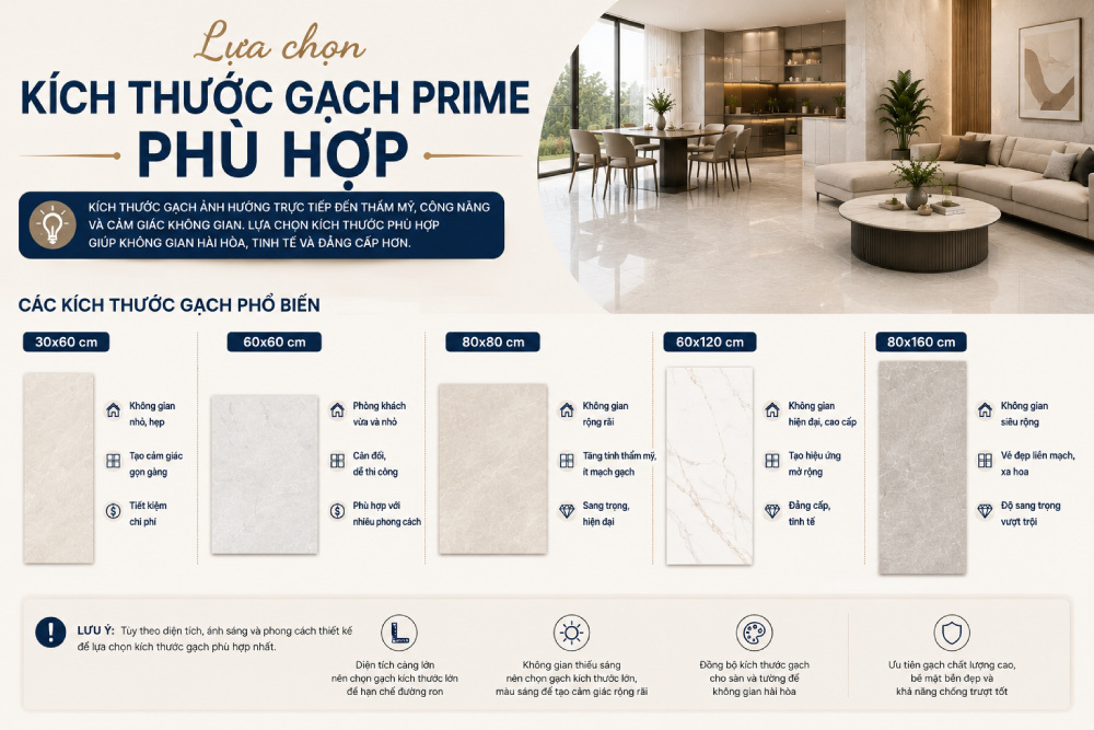 Lựa chọn kích thước gạch Prime phù hợp