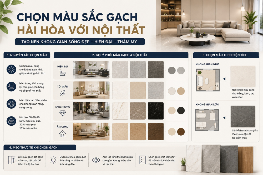 Chọn màu sắc gạch hài hòa với nội thất
